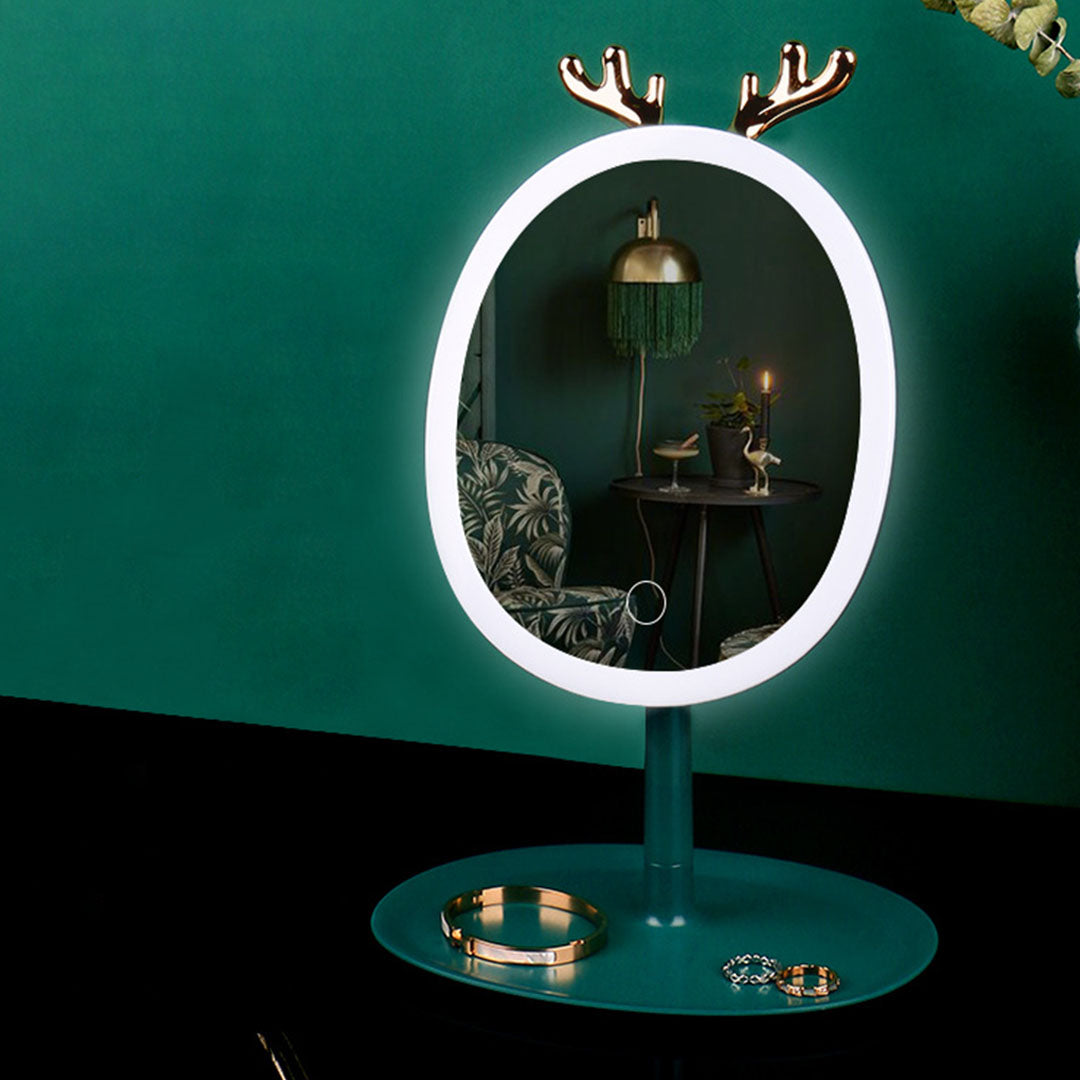 SOGA Green Antler LED Light Makeup Mirror Tabletop Vanity Home Decor - Cafe Supply