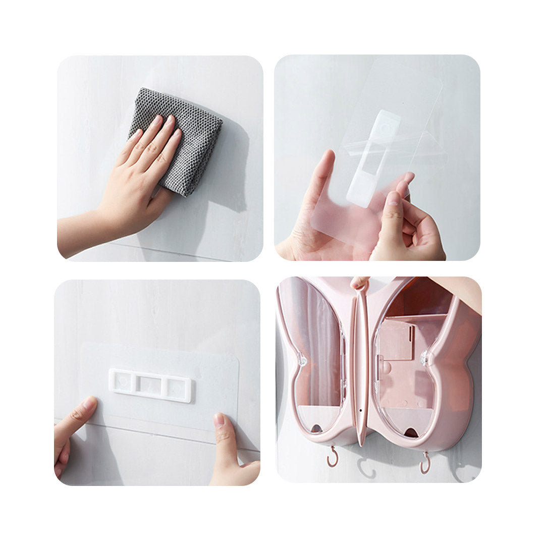 SOGA White Butterfly Shape Wall-Mounted Makeup Organiser Dustproof Waterproof Bathroom Storage Box Home Decor - Cafe Supply
