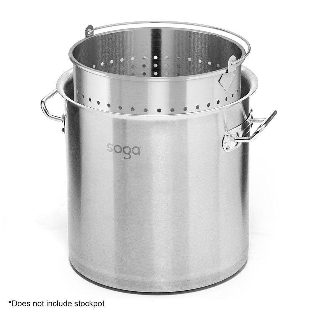 SOGA 2X 98L 18/10 Stainless Steel Perforated Stockpot Basket Pasta Strainer with Handle - Cafe Supply