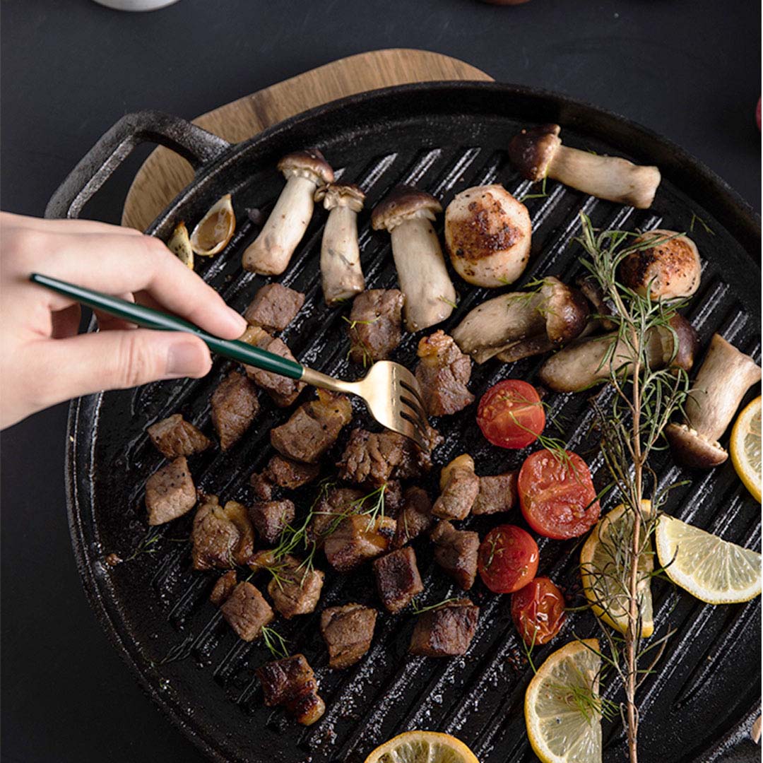 SOGA 30cm Ribbed Cast Iron Frying Pan Skillet Coating Steak Sizzle Platter - Cafe Supply