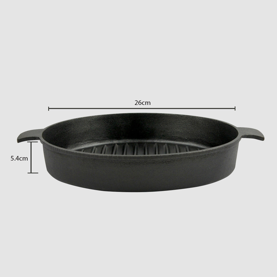 SOGA 26cm Round Ribbed Cast Iron Frying Pan Skillet Steak Sizzle Platter with Handle - Cafe Supply
