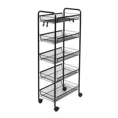 SOGA 2X 5 Tier Steel Black Bee Mesh Kitchen Cart Multi-Functional Shelves Portable Storage Organizer with Wheels - Cafe Supply