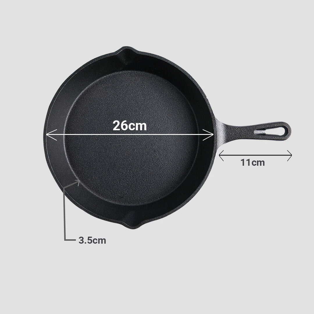 SOGA 26cm Round Cast Iron Frying Pan Skillet Steak Sizzle Platter with Handle - Cafe Supply