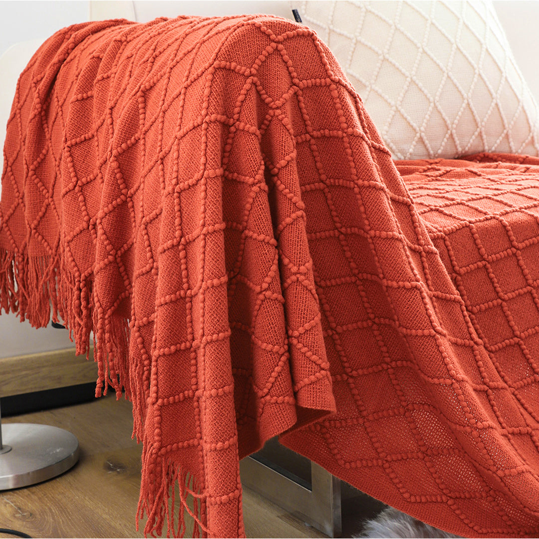 SOGA 2X Red Diamond Pattern Knitted Throw Blanket Warm Cozy Woven Cover Couch Bed Sofa Home Decor with Tassels - Cafe Supply
