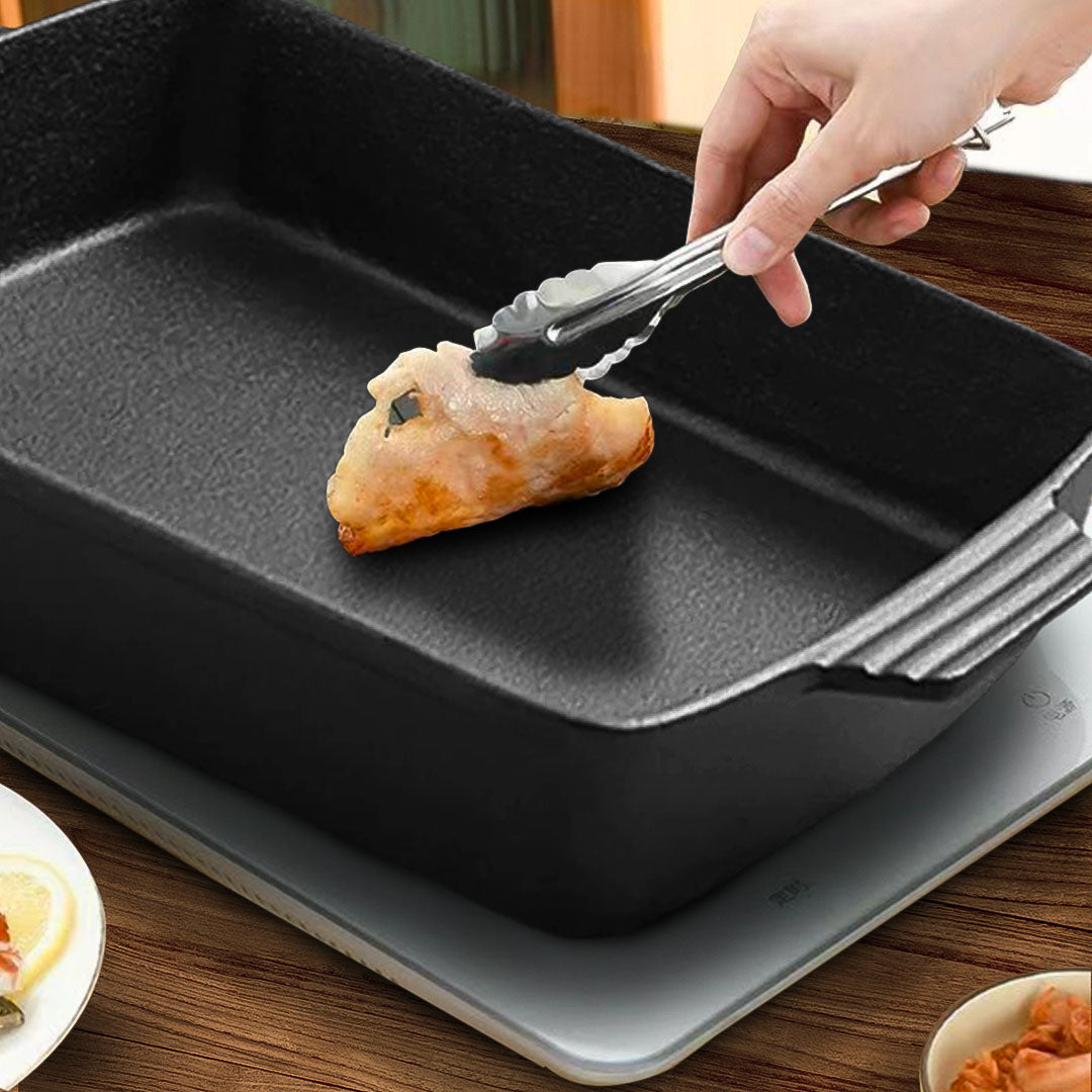 SOGA 2X 38cm Cast Iron Rectangle Bread Cake Baking Dish Lasagna Roasting Pan - Cafe Supply