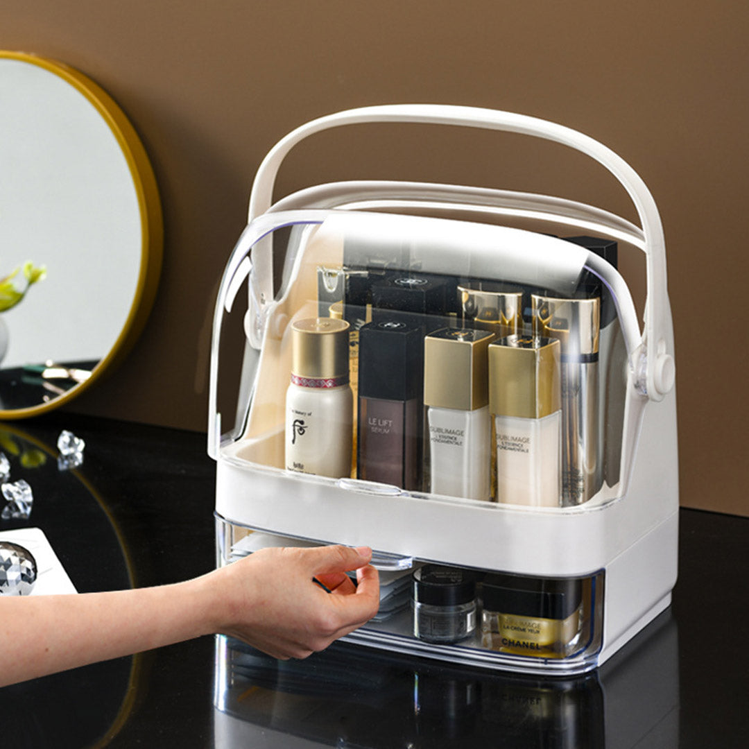 SOGA 2 Tier White Countertop Makeup Cosmetic Storage Organiser Skincare Holder Jewelry Storage Box with Handle - Cafe Supply
