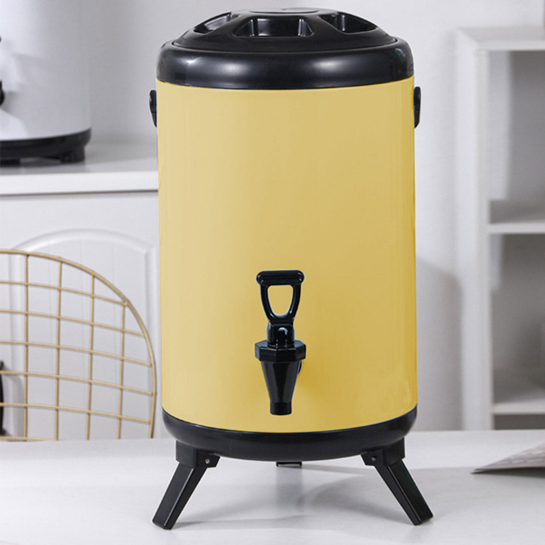 SOGA 4X 8L Stainless Steel Insulated Milk Tea Barrel Hot and Cold Beverage Dispenser Container with Faucet Yellow - Cafe Supply