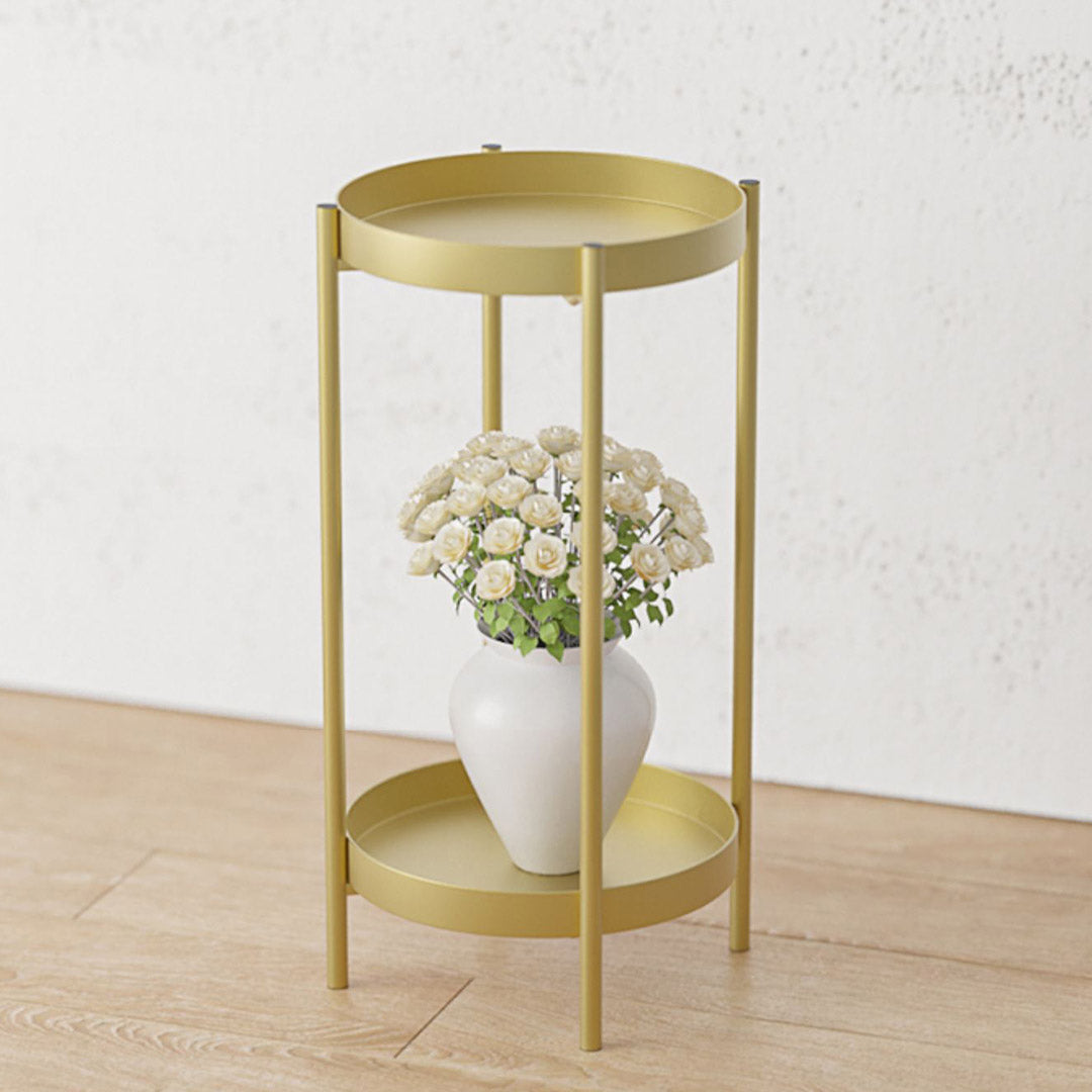 SOGA 4X 2 Layer 80cm Gold Metal Plant Stand Flower Pot Holder Corner Shelving Rack Indoor Display - Cafe Supply