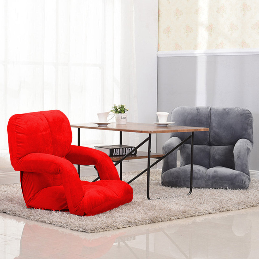 SOGA Foldable Lounge Cushion Adjustable Floor Lazy Recliner Chair with Armrest Red - Cafe Supply