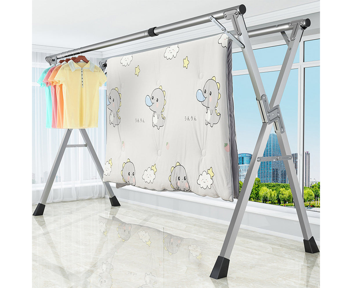 SOGA 2.4m Portable Standing Clothes Drying Rack Foldable Space-Saving Laundry Holder Indoor Outdoor - Cafe Supply