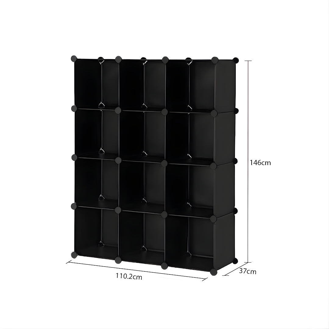 SOGA 4 Tier 12-Cube Black Portable Wardrobe Divide-Grid Modular Storage Organiser Foldable Closet - Cafe Supply