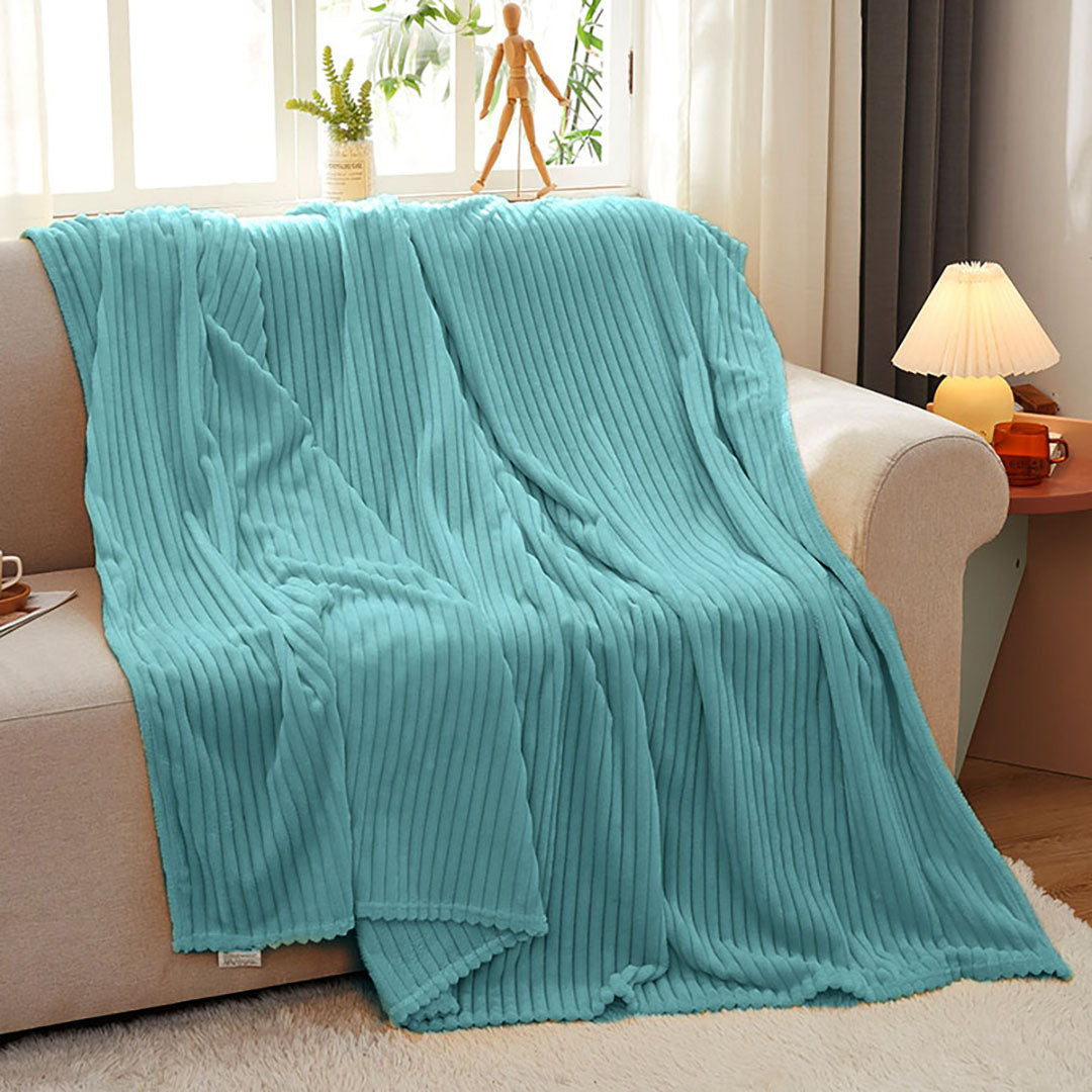 SOGA Sky Blue Throw Blanket Warm Cozy Striped Pattern Thin Flannel Coverlet Fleece Bed Sofa Comforter - Cafe Supply