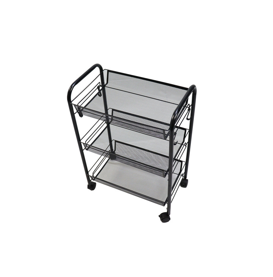 SOGA 2X 3 Tier Steel Black Bee Mesh Kitchen Cart Multi-Functional Shelves Portable Storage Organizer with Wheels - Cafe Supply