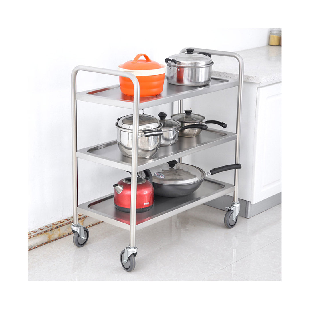 SOGA 2X 3 Tier 81x46x85cm Stainless Steel Kitchen Dinning Food Cart Trolley Utility Round Small - Cafe Supply