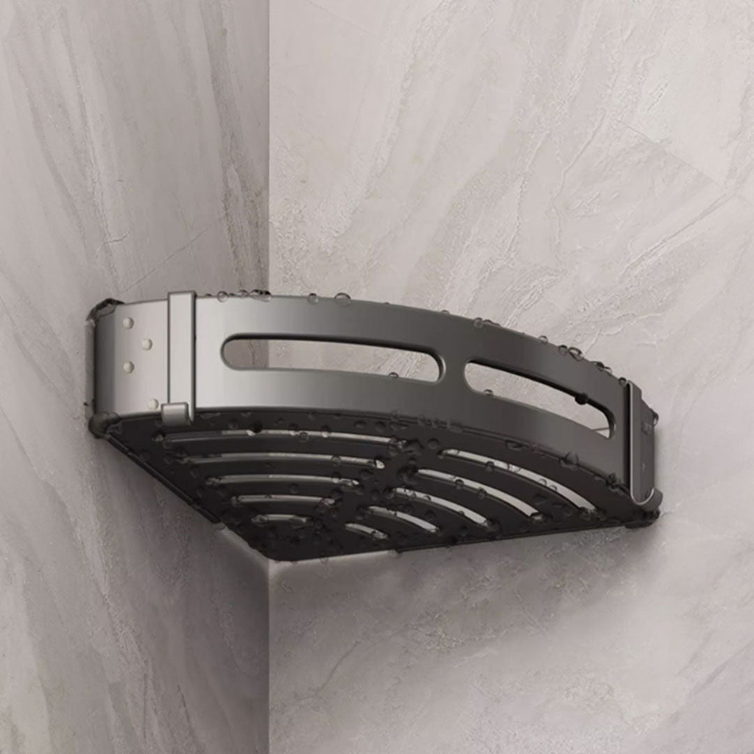 SOGA Black Wall-Mounted Triangular Bathroom Storage Corner Vanity Organiser Space Saving Adhesive Shelf Rack with Hooks - Cafe Supply