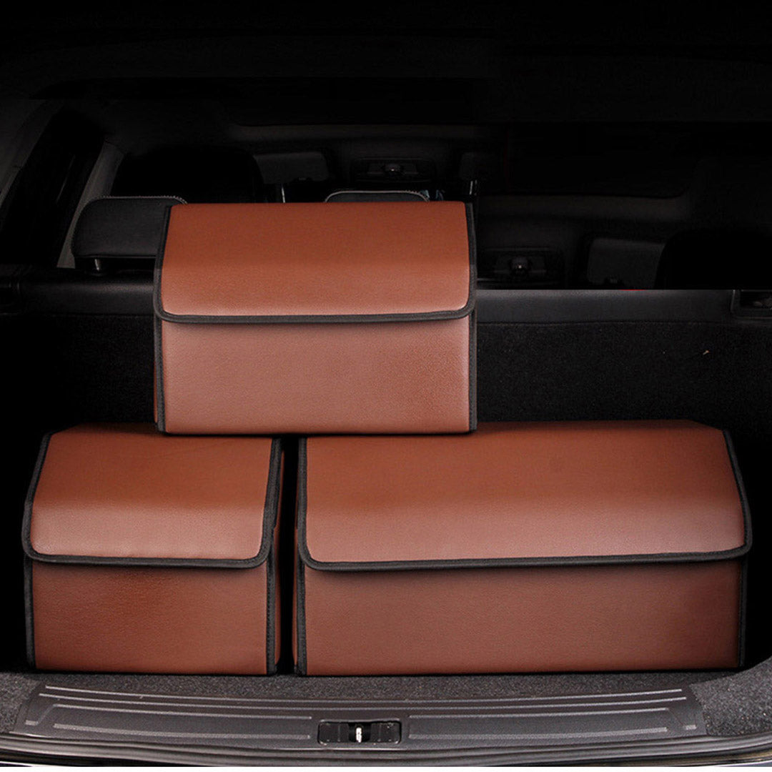 SOGA 2X Leather Car Boot Collapsible Foldable Trunk Cargo Organizer Portable Storage Box Coffee Small - Cafe Supply
