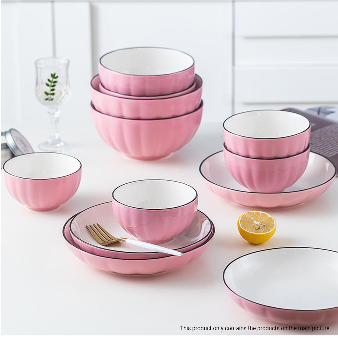 SOGA Pink Japanese Style Ceramic Dinnerware Crockery Soup Bowl Plate Server Kitchen Home Decor Set of 12 - Cafe Supply