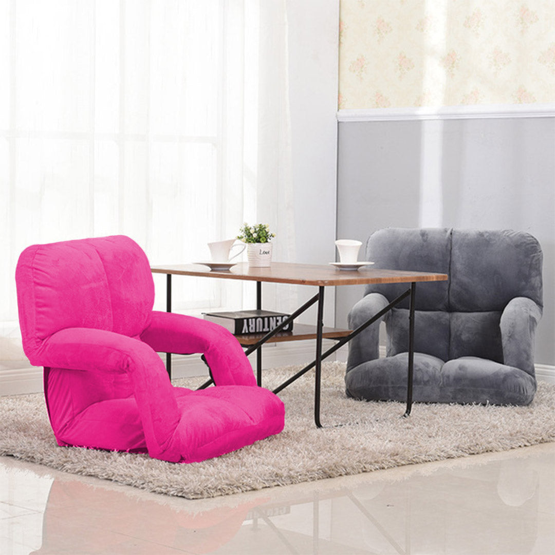 SOGA 4X Foldable Lounge Cushion Adjustable Floor Lazy Recliner Chair with Armrest Pink - Cafe Supply