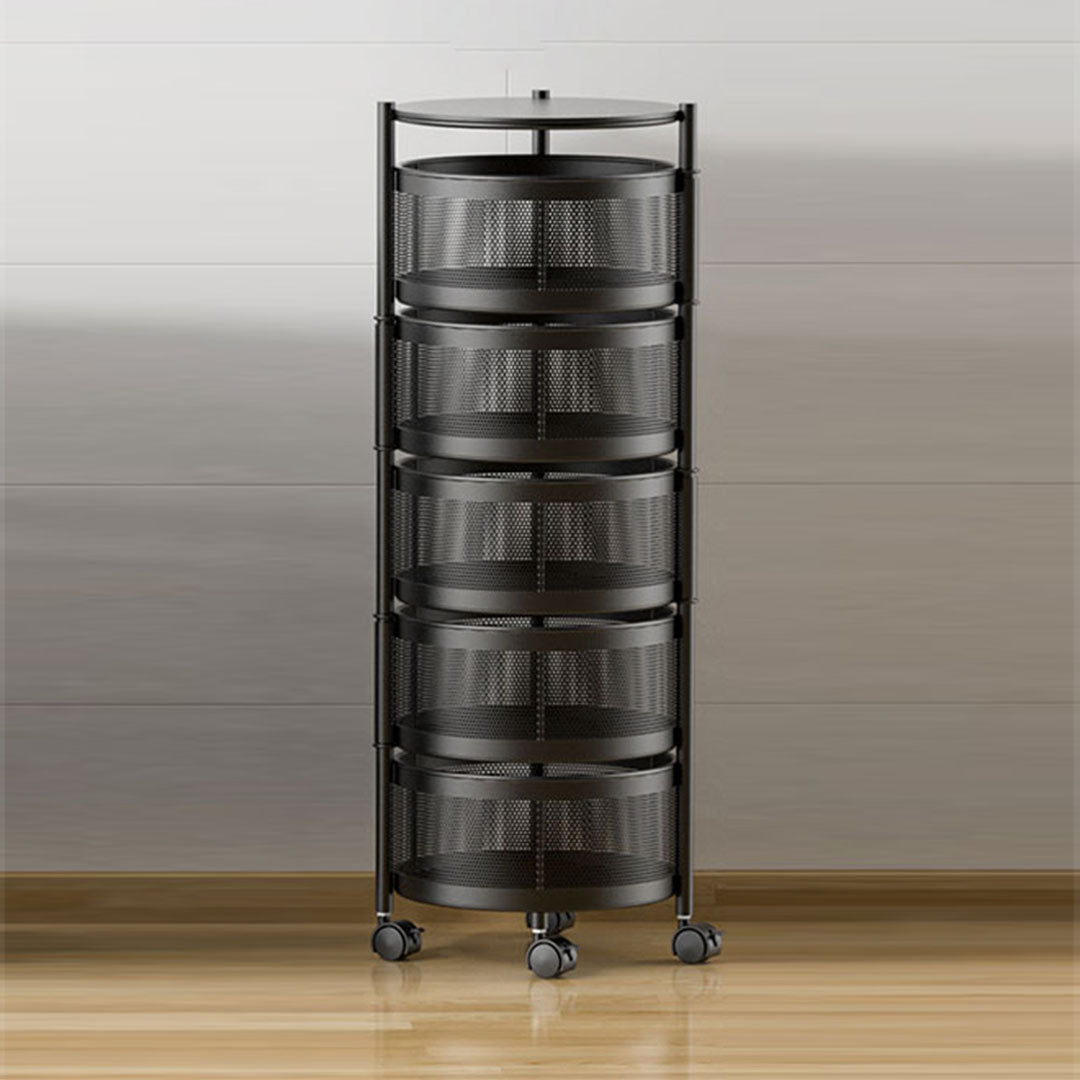 SOGA 5 Tier Steel Round Rotating Kitchen Cart Multi-Functional Shelves Portable Storage Organizer with Wheels - Cafe Supply