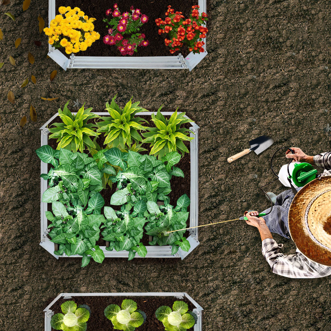 SOGA 2X 100cm Square Galvanised Raised Garden Bed Vegetable Herb Flower Outdoor Planter Box - Cafe Supply