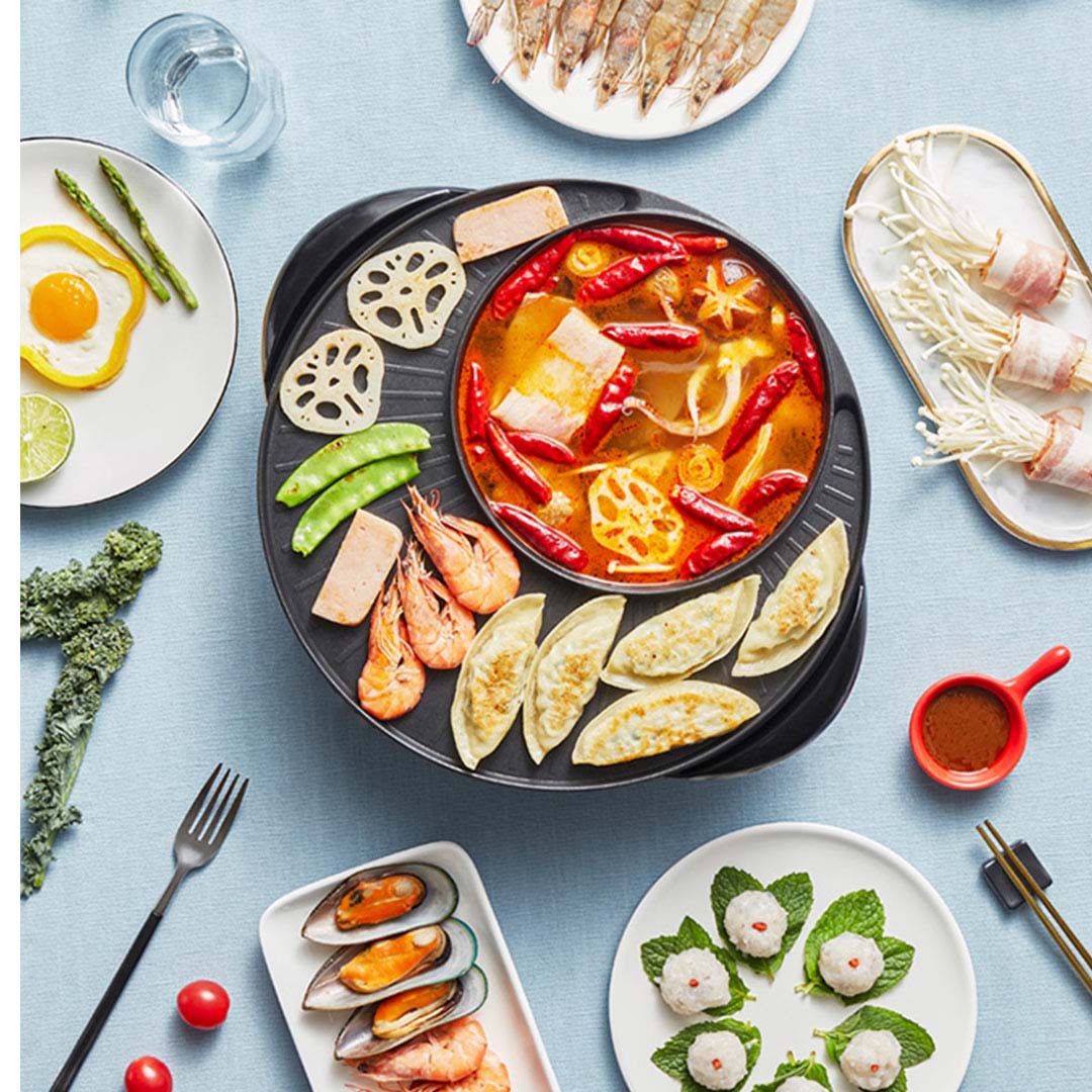 SOGA 2X 2 in 1 Electric Stone Coated Teppanyaki Grill Plate Steamboat Hotpot 3-5 Person - Cafe Supply