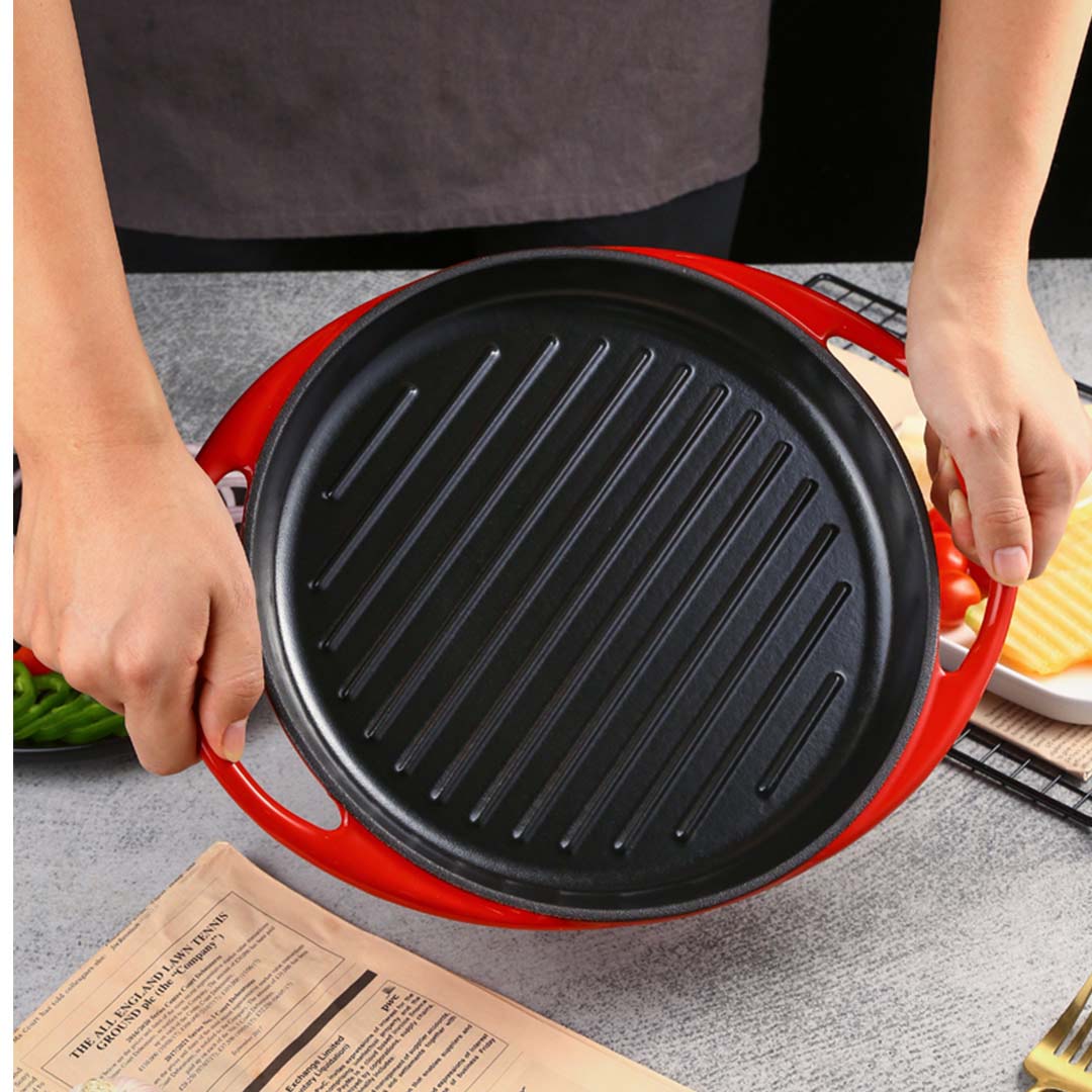 SOGA Enamel Porcelain 26cm Cast Iron Frying Pan Skillet Non-stick Coating Steak Sizzle Platter - Cafe Supply
