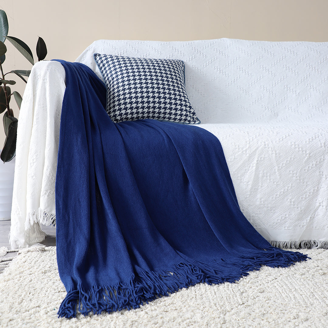 SOGA 2X Royal Blue Acrylic Knitted Throw Blanket Solid Fringed Warm Cozy Woven Cover Couch Bed Sofa Home Decor - Cafe Supply