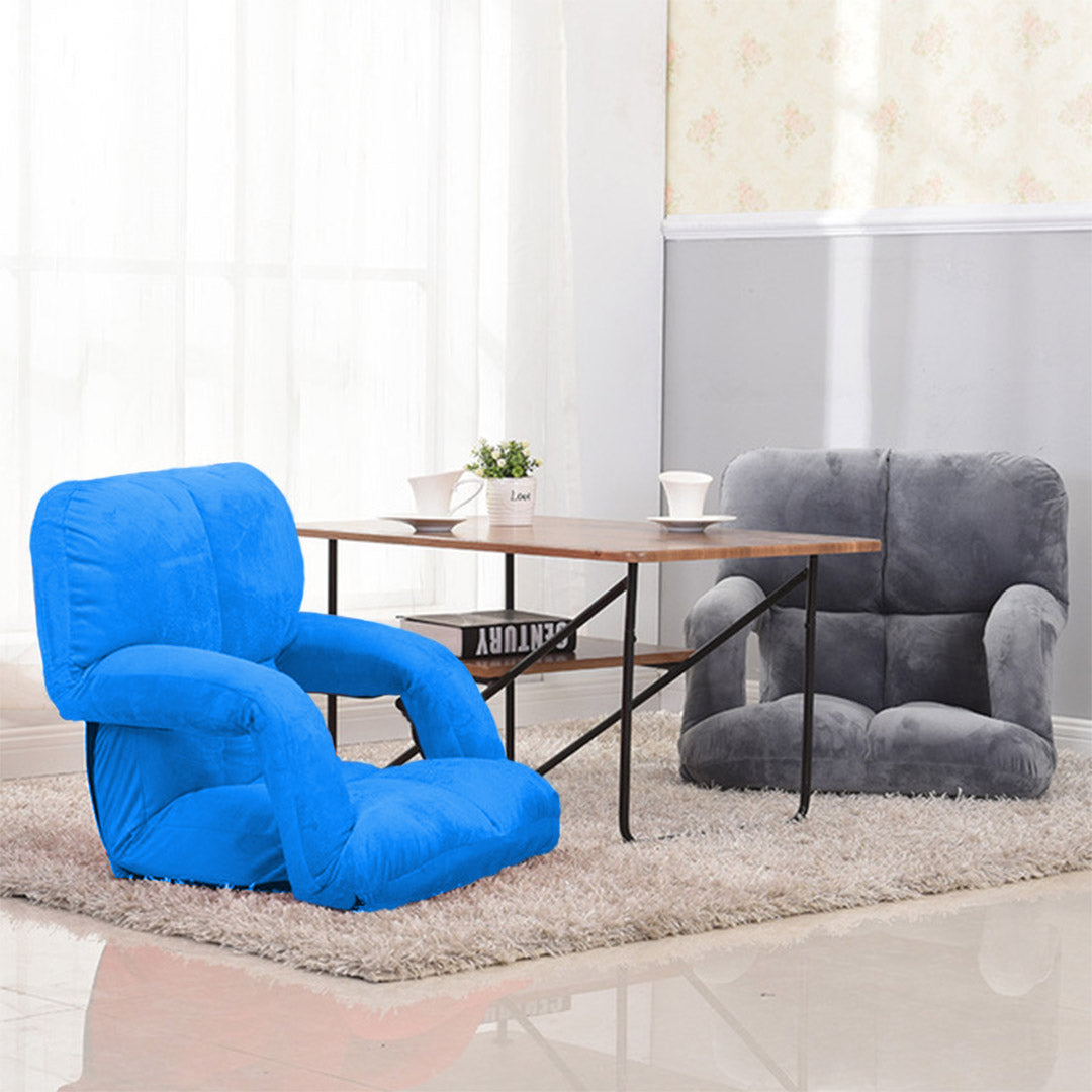 SOGA Foldable Lounge Cushion Adjustable Floor Lazy Recliner Chair with Armrest Blue - Cafe Supply