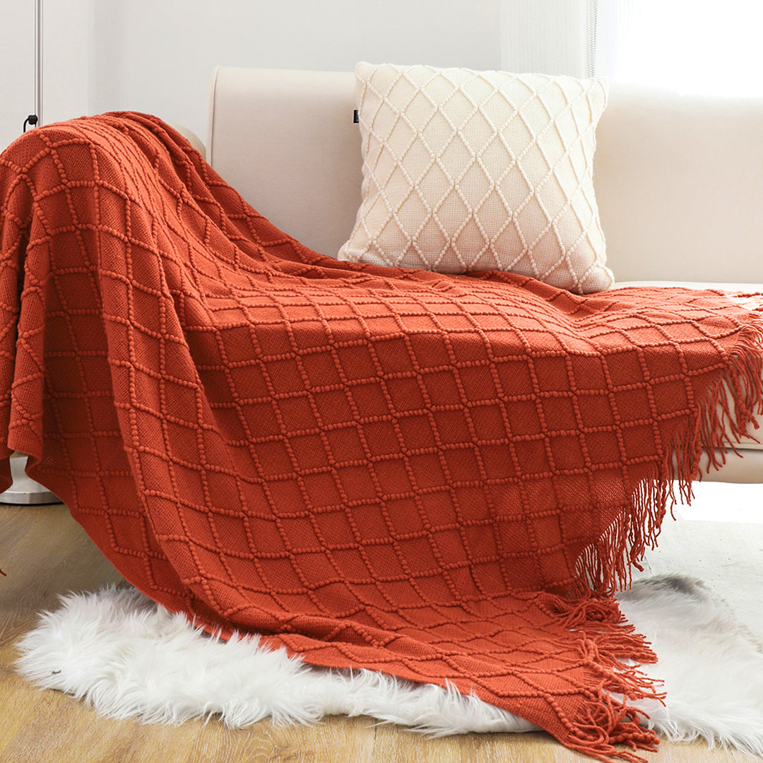 SOGA 2X Red Diamond Pattern Knitted Throw Blanket Warm Cozy Woven Cover Couch Bed Sofa Home Decor with Tassels - Cafe Supply