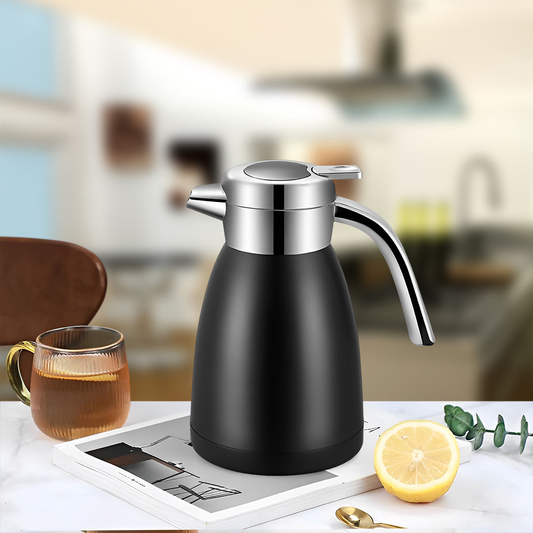 SOGA 1.2L Stainless Steel Kettle Insulated Vacuum Flask Water Coffee Jug Thermal Black - Cafe Supply