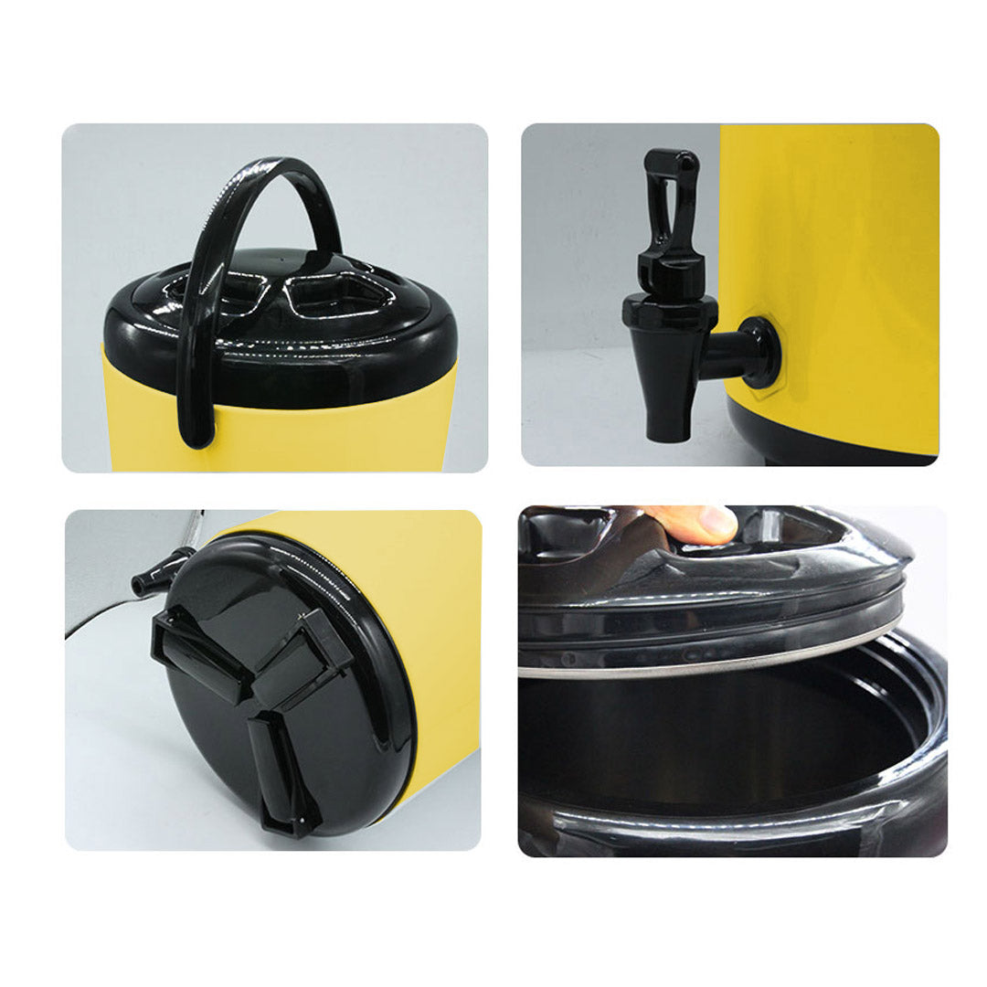 SOGA 2X 10L Stainless Steel Insulated Milk Tea Barrel Hot and Cold Beverage Dispenser Container with Faucet Yellow - Cafe Supply