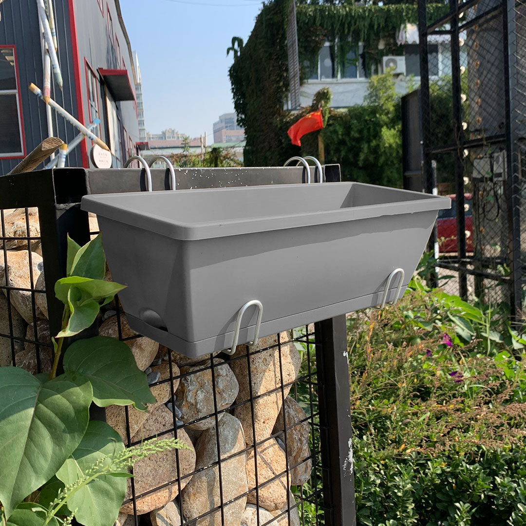 SOGA 49.5cm Gray Rectangular Planter Vegetable Herb Flower Outdoor Plastic Box with Holder Balcony Garden Decor Set of 2 - Cafe Supply