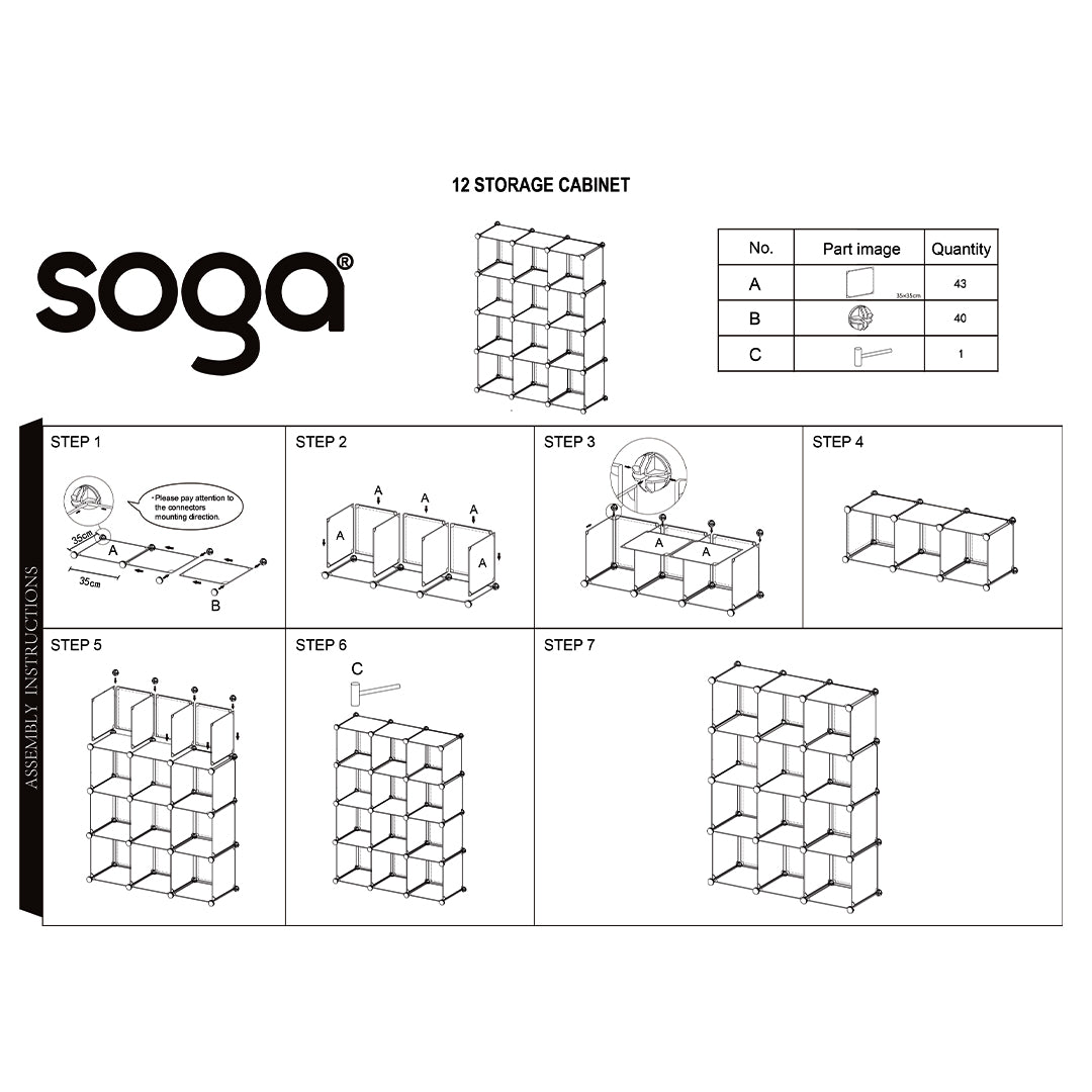 SOGA 4 Tier 12-Cube Black Portable Wardrobe Divide-Grid Modular Storage Organiser Foldable Closet - Cafe Supply