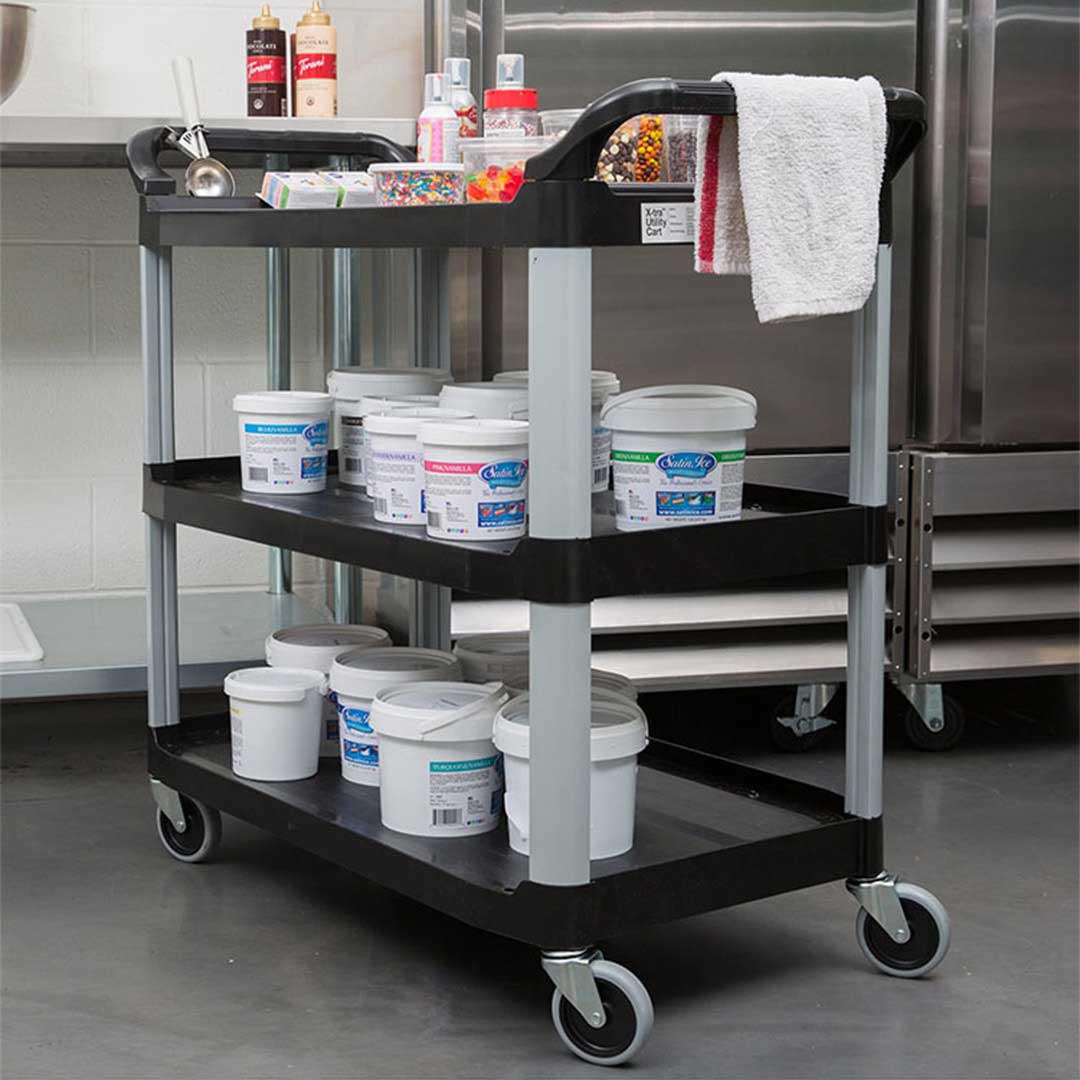 SOGA 2X 3 Tier Food Trolley Food Waste Cart w/ 2 Bin Food Utility Kitchen Large - Cafe Supply
