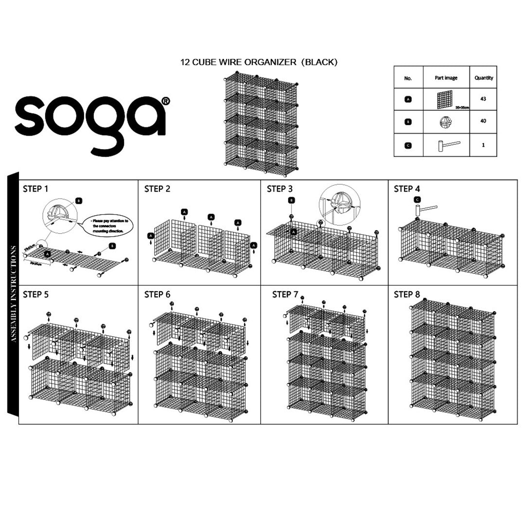 SOGA 2X Black Portable 12-Cube Storage Organiser Foldable DIY Modular Grid Space Saving Shelf - Cafe Supply