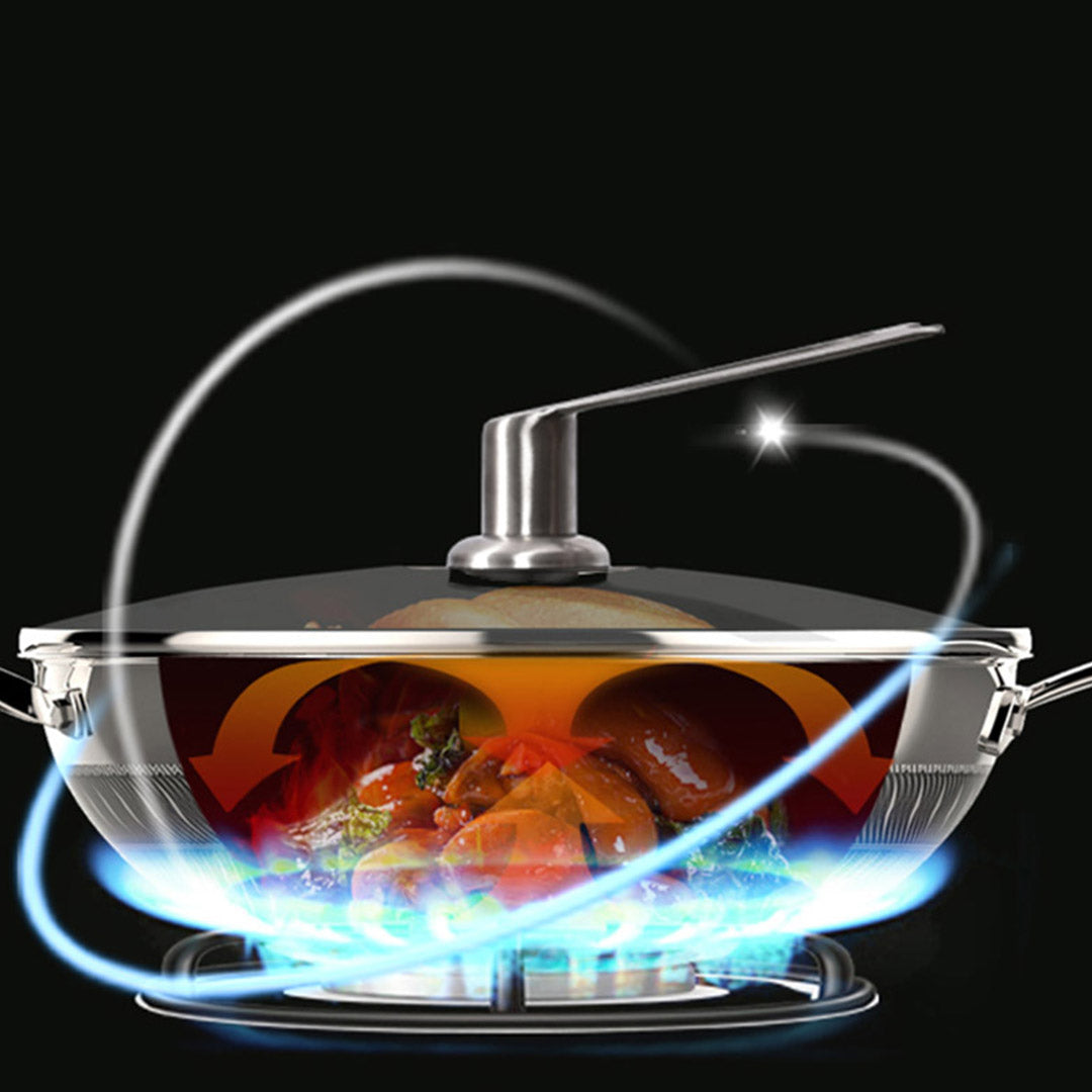 SOGA 2X 34cm Stainless Steel Tri-Ply Frying Cooking Fry Pan Textured Non Stick Skillet with Glass Lid and Helper Handle - Cafe Supply