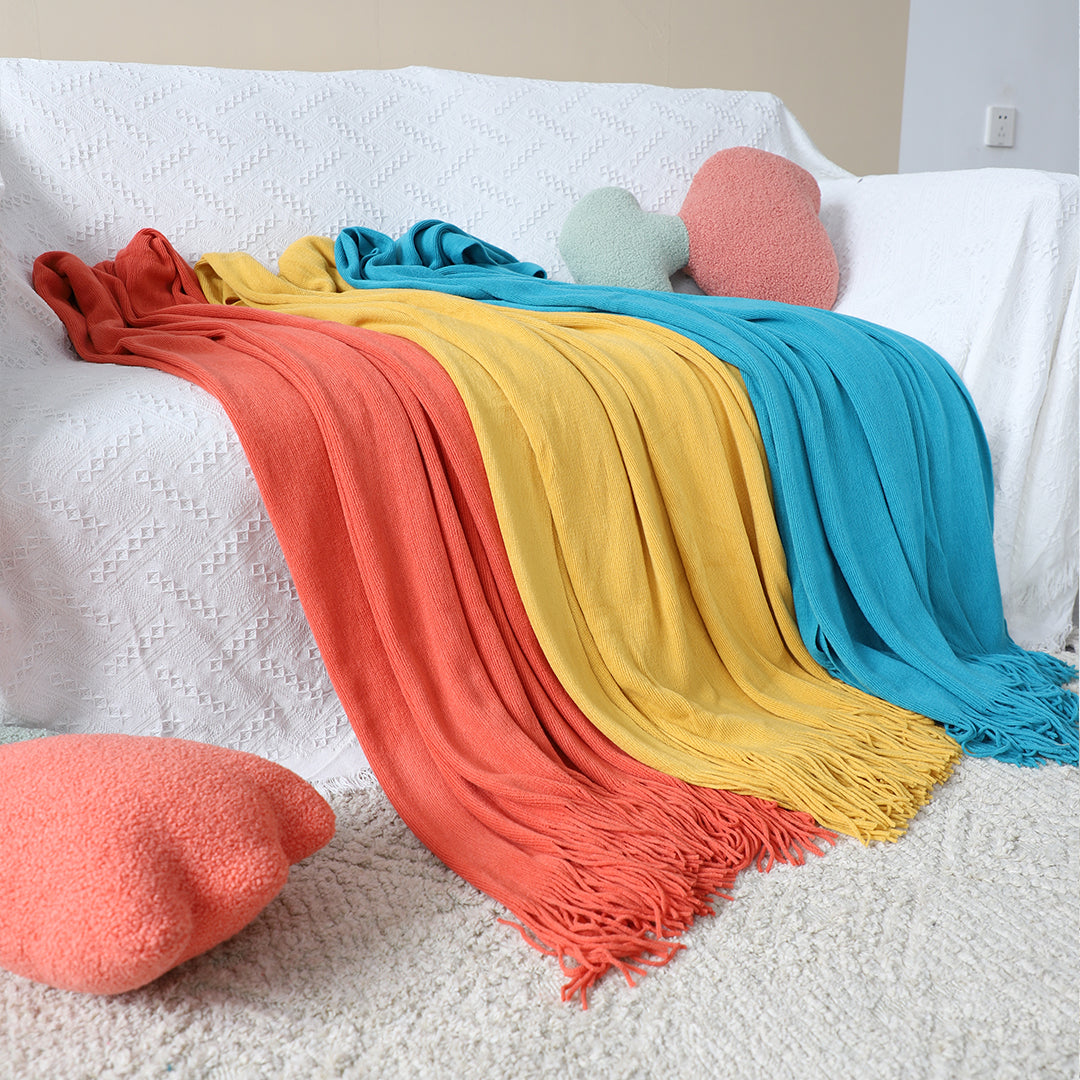 SOGA Orange Acrylic Knitted Throw Blanket Solid Fringed Warm Cozy Woven Cover Couch Bed Sofa Home Decor - Cafe Supply