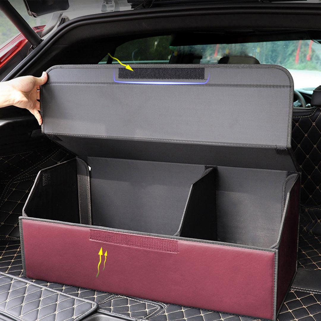 SOGA 2X Leather Car Boot Collapsible Foldable Trunk Cargo Organizer Portable Storage Box Red Medium - Cafe Supply