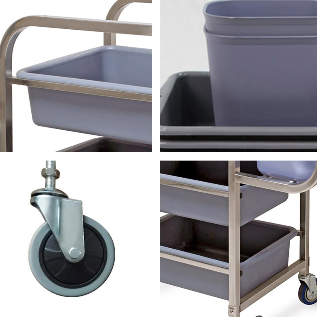 SOGA 2X 3 Tier Food Trolley Food Waste Cart Five Buckets Kitchen Food Utility 82x43x92cm Square - Cafe Supply