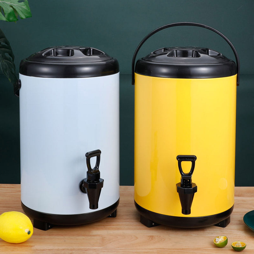 SOGA 12L Stainless Steel Insulated Milk Tea Barrel Hot and Cold Beverage Dispenser Container with Faucet White - Cafe Supply