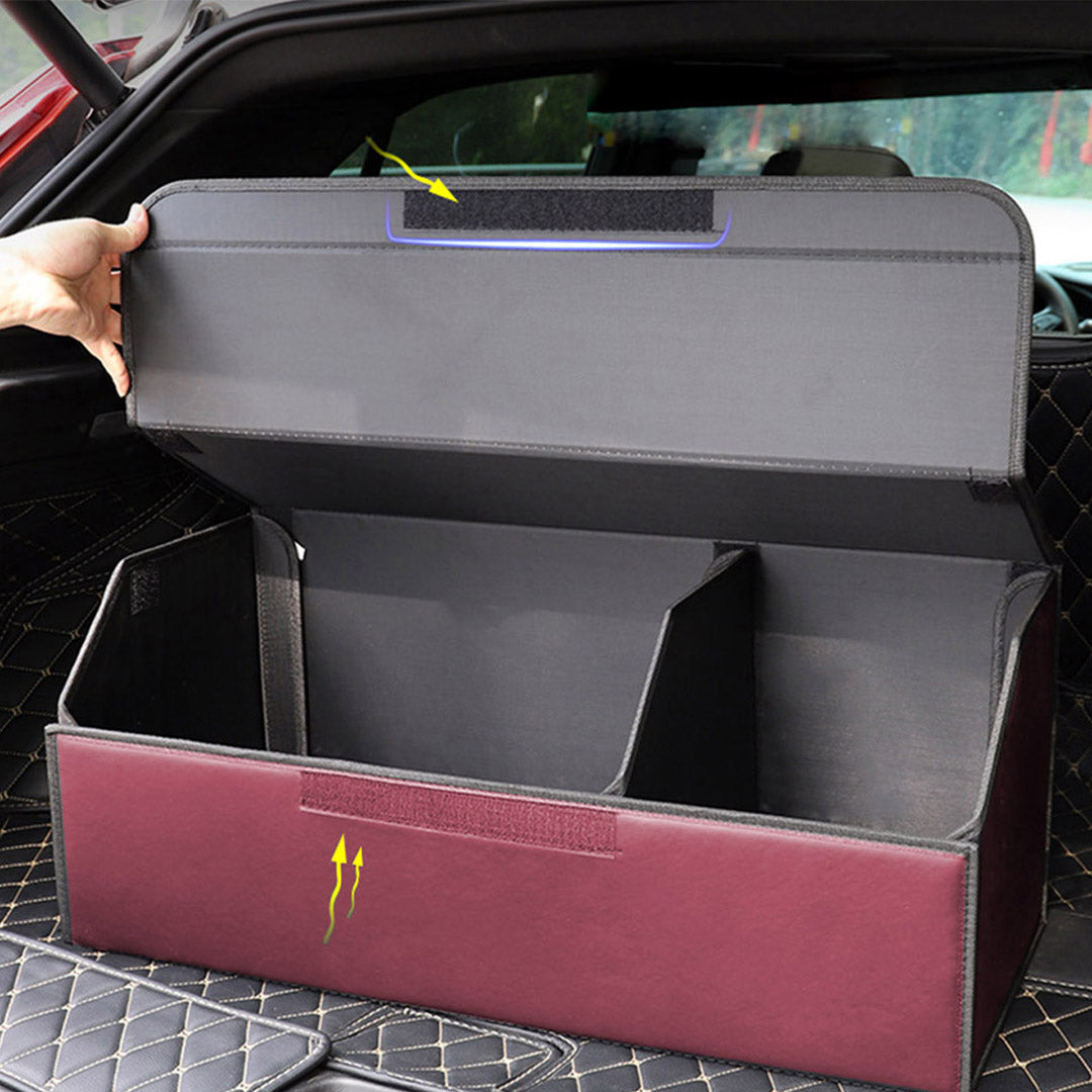 SOGA 2X Leather Car Boot Collapsible Foldable Trunk Cargo Organizer Portable Storage Box Red Large - Cafe Supply