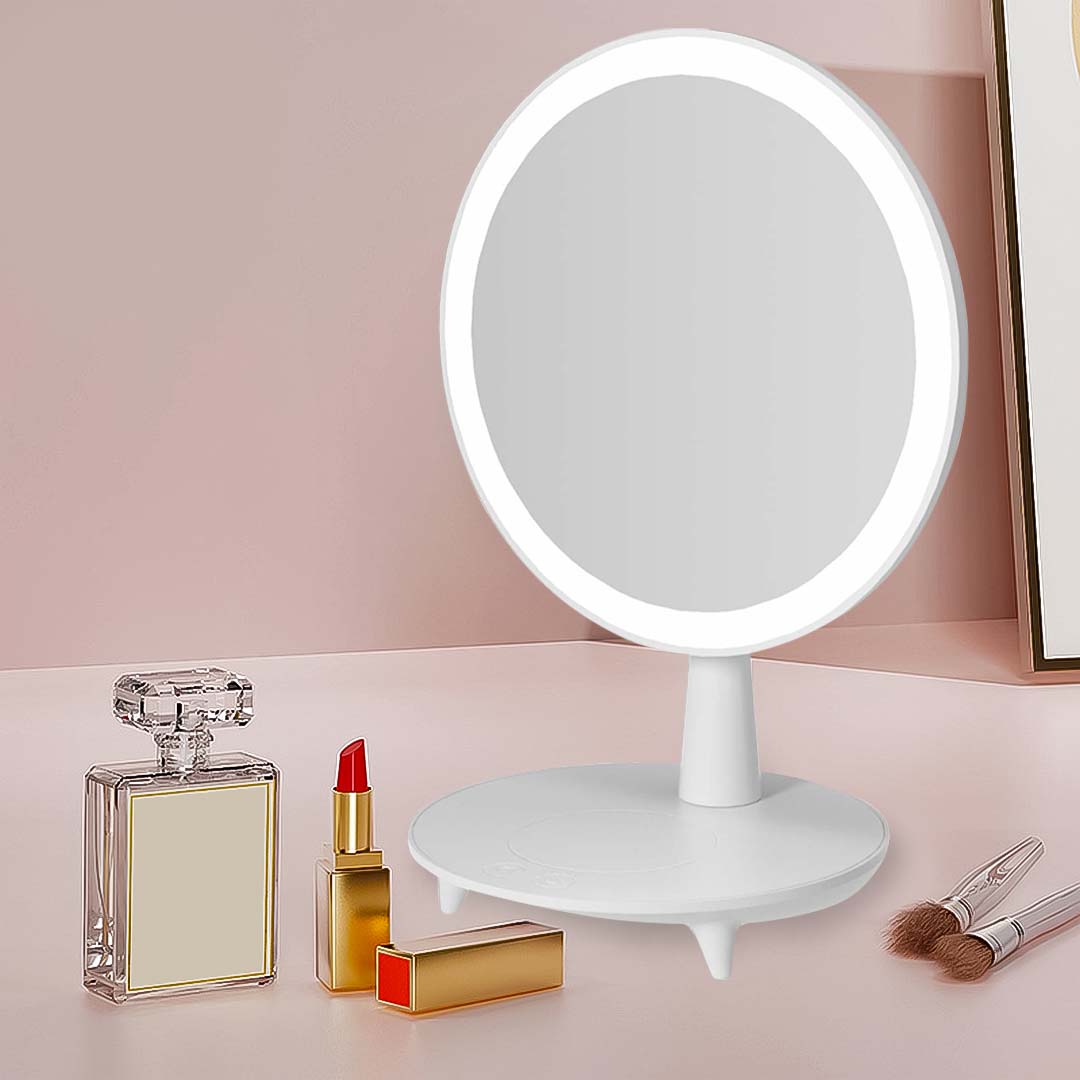 SOGA Round White Rechargeable LED Light Makeup Mirror Tabletop Vanity Home Decor - Cafe Supply