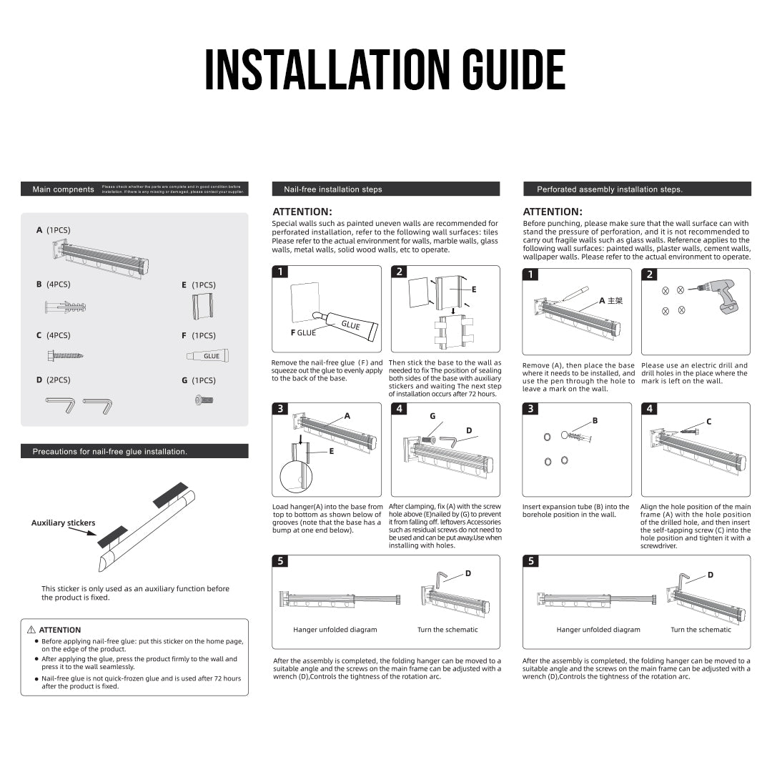 SOGA 2X 127.5cm Wall-Mounted Clothing Dry Rack Retractable Space-Saving Foldable Hanger - Cafe Supply