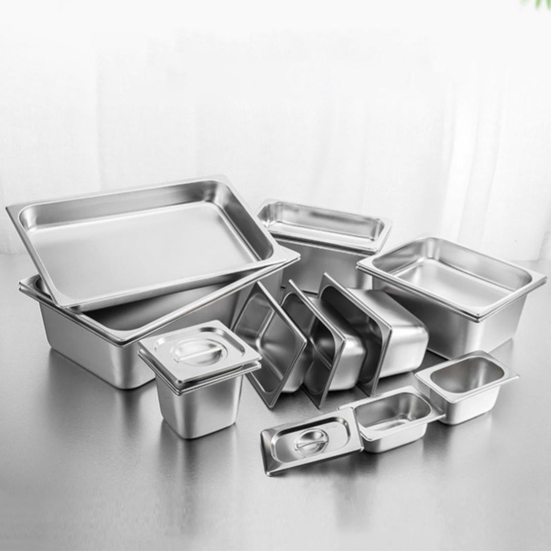 SOGA Gastronorm GN Pan Full Size 1/3 GN Pan 10cm Deep Stainless Steel Tray With Lid - Cafe Supply