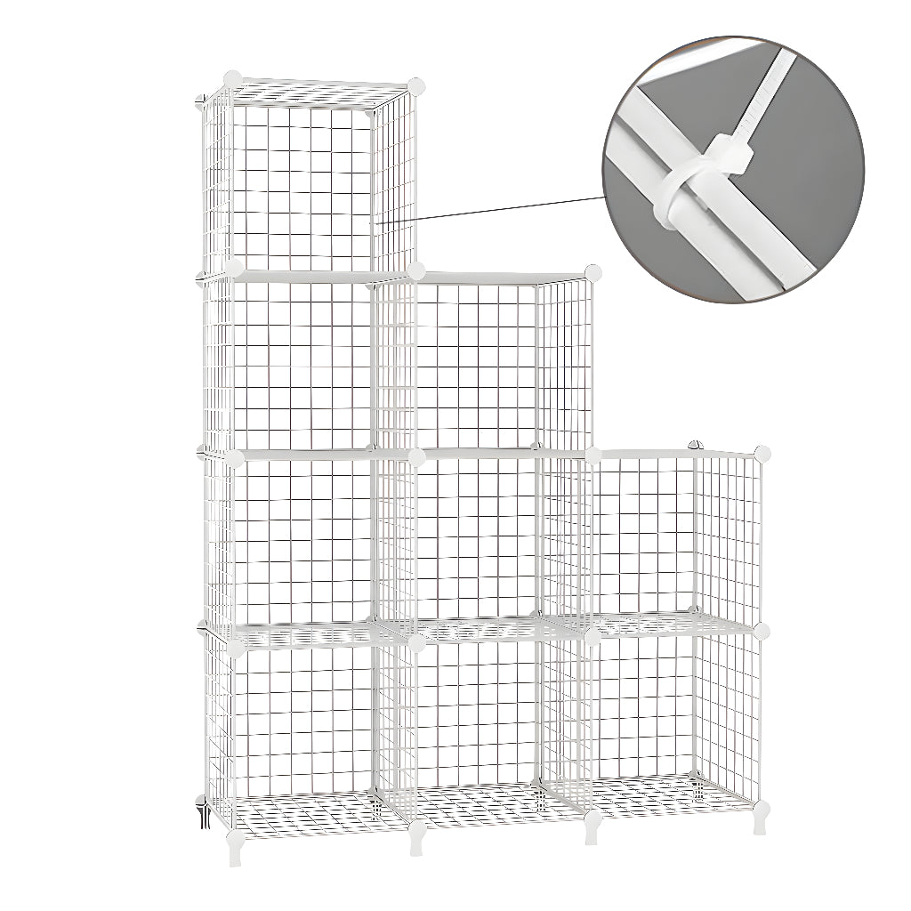 SOGA 2X White Portable 9-Cube 3 Column Storage Organiser Foldable DIY Modular Grid Space Saving Shelf 149cm - Cafe Supply