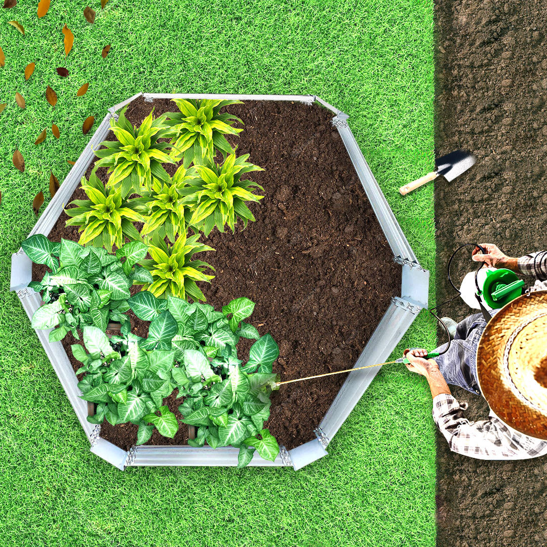 SOGA 2X 60cm Hexagon Shape Galvanised Raised Garden Bed Vegetable Herb Flower Outdoor Planter Box - Cafe Supply