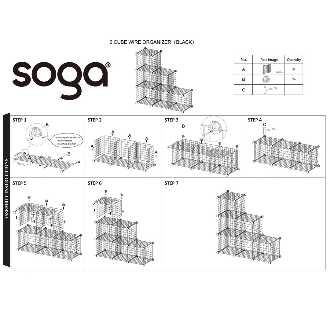 SOGA Black Portable 6-Cube 3 Column Storage Organiser Foldable DIY Modular Grid Space Saving Shelf - Cafe Supply