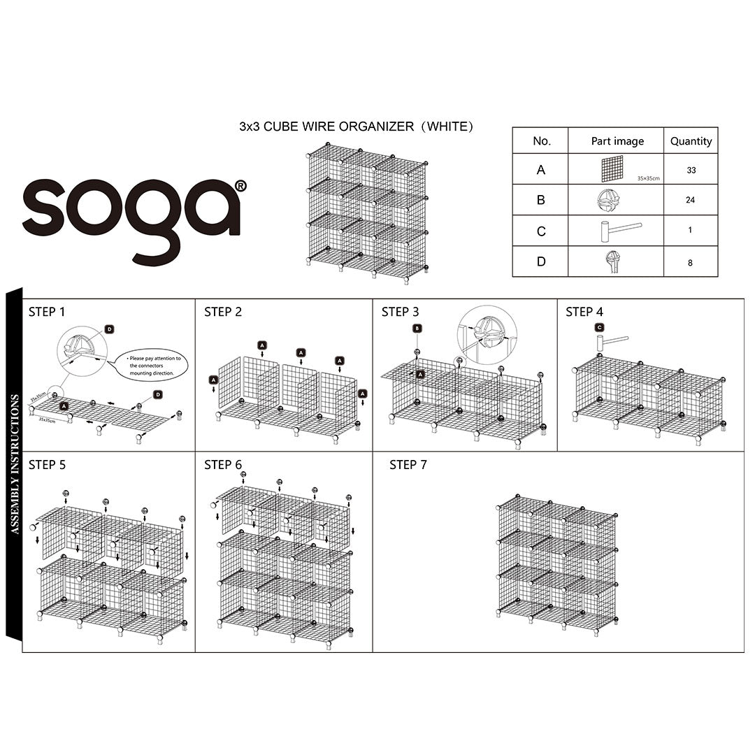 SOGA 2X White Portable 9-Cube 3 Column Storage Organiser Foldable DIY Modular Grid Space Saving Shelf - Cafe Supply