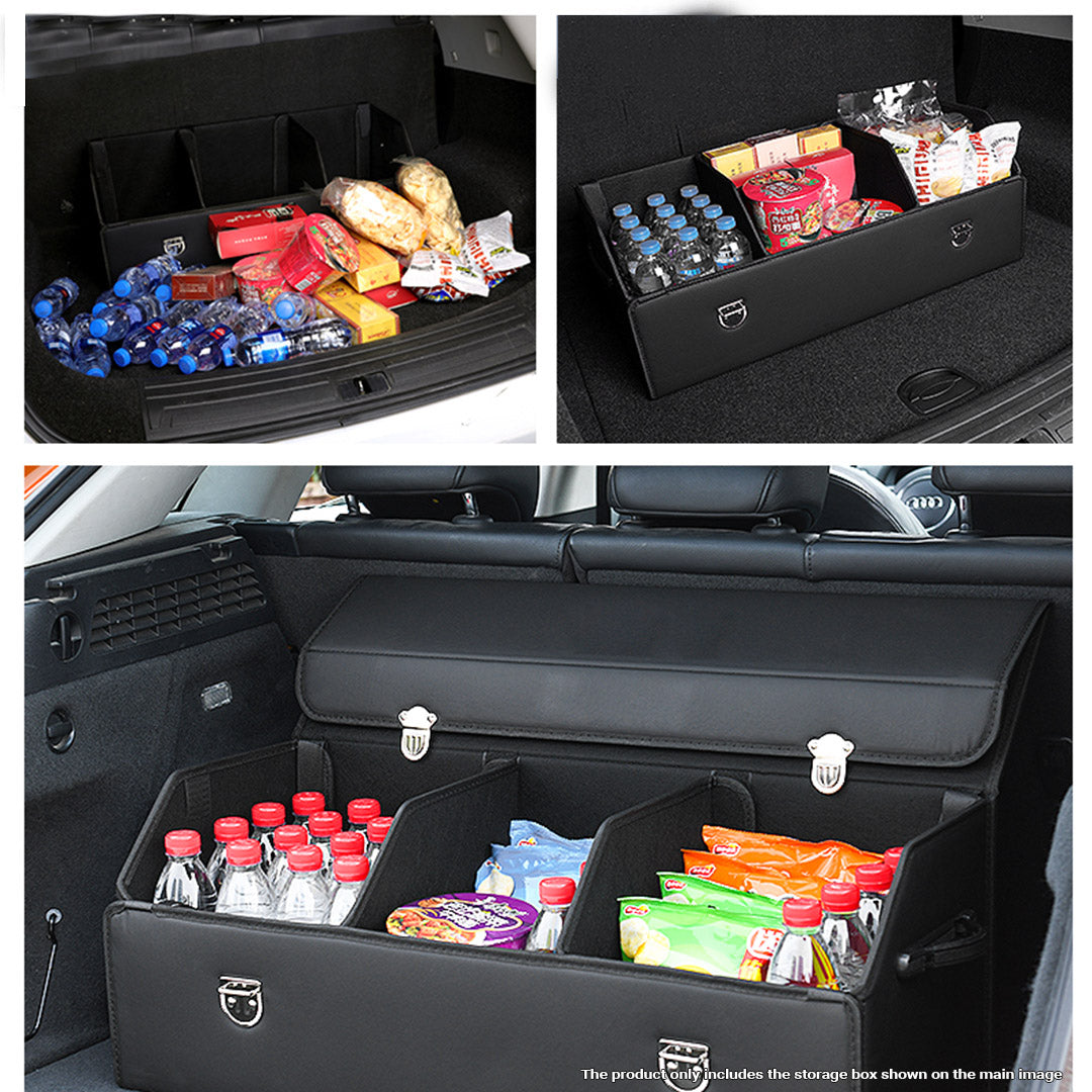 SOGA Leather Car Boot Collapsible Foldable Trunk Cargo Organizer Portable Storage Box With Lock Black Large - Cafe Supply
