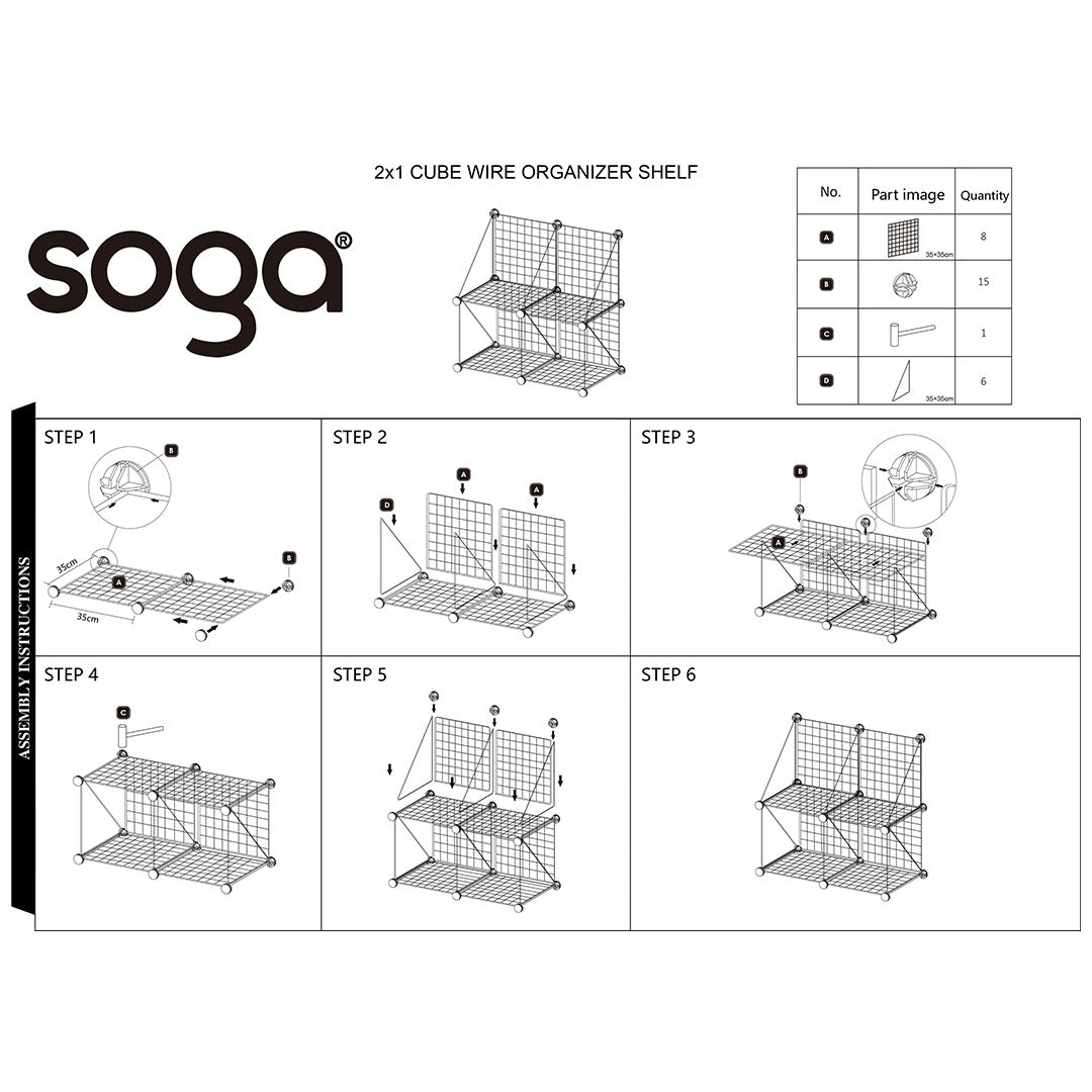 SOGA Black Portable 4-Cube 2 Column Storage Organiser Foldable DIY Modular Grid Space Saving Shelf - Cafe Supply